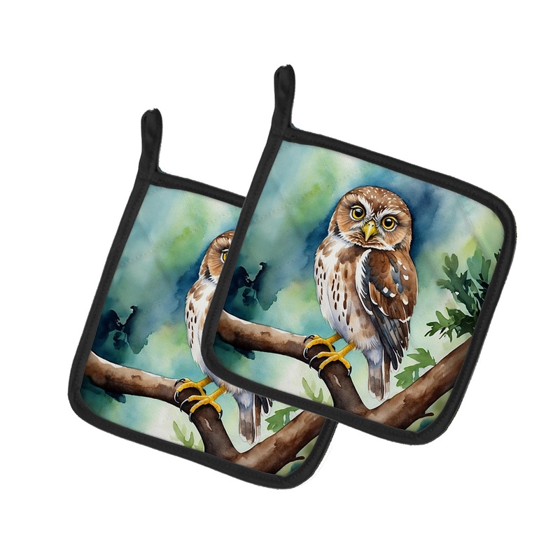 Northern Pygmy Owl Pot Holders - Set of 2 Decorative Kitchen Helpers | Made in the USA