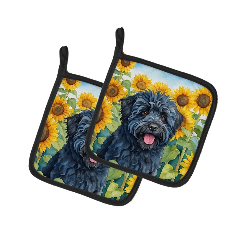 Puli in Sunflowers Pot Holders - Set of 2 Decorative Kitchen Helpers | Made in the USA