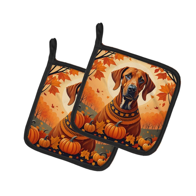 Rhodesian Ridgeback Fall Pot Holders - Set of 2 Decorative Kitchen Helpers | Made in the USA
