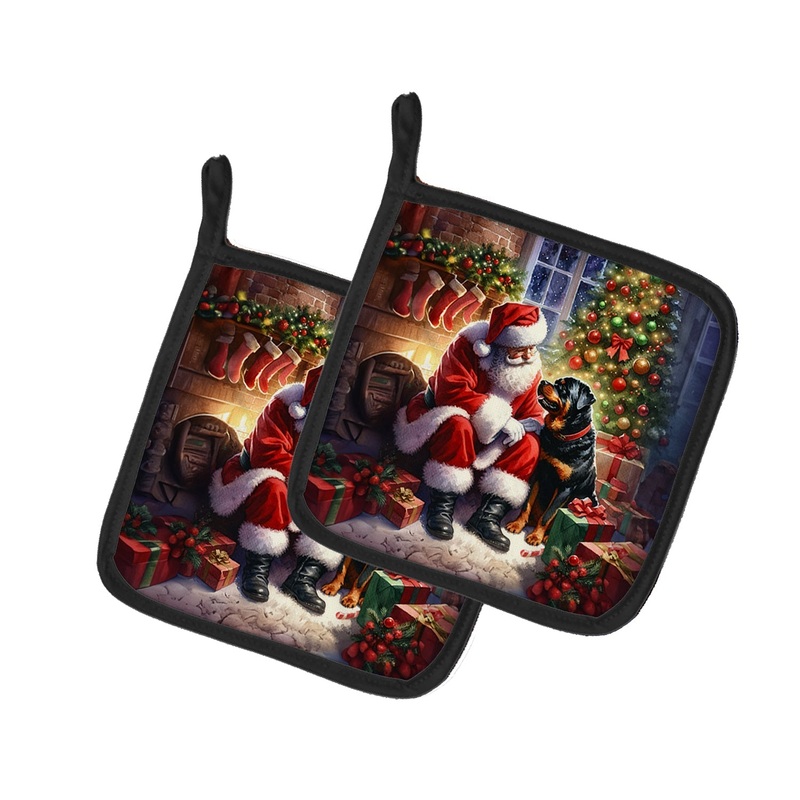 Rottweiler and Santa Claus Pot Holders - Set of 2 Decorative Kitchen Helpers | Made in the USA