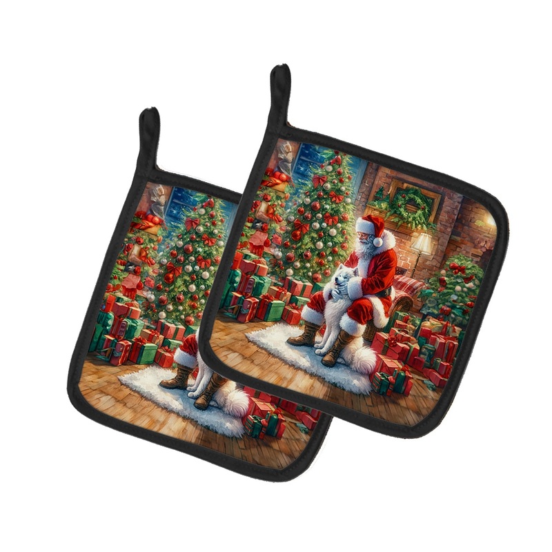 Samoyed and Santa Claus Pot Holders - Set of 2 Decorative Kitchen Helpers | Made in the USA