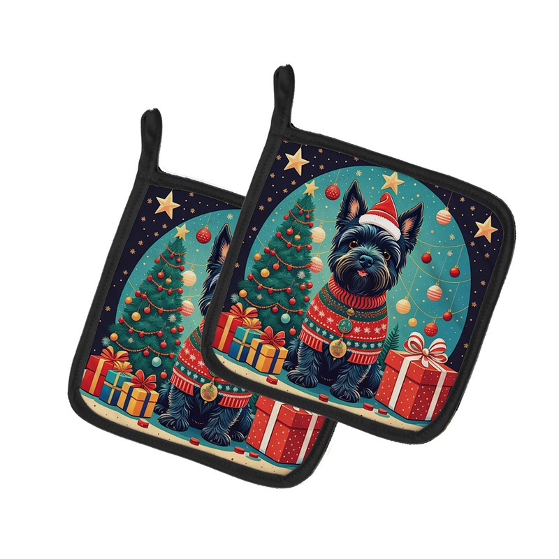 Scottish Terrier Christmas Pot Holders - Set of 2 Decorative Kitchen Helpers | Made in the USA