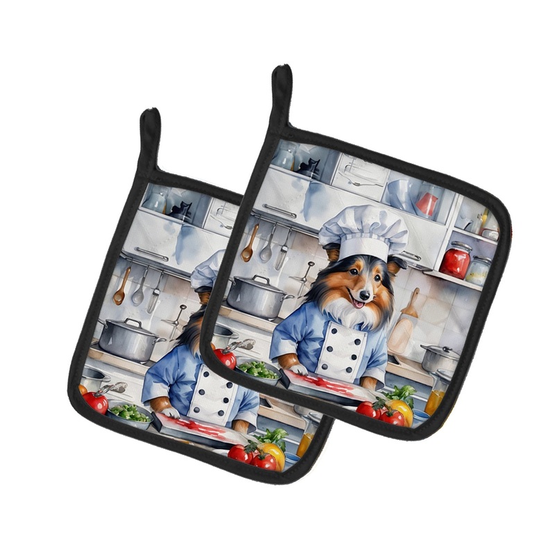 Sheltie The Chef Pot Holders - Set of 2 Decorative Kitchen Helpers | Made in the USA