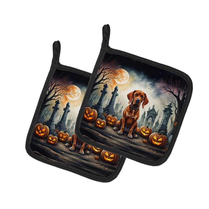 Vizsla Spooky Halloween Pot Holders - Set of 2 Decorative Kitchen Helpers | Made in the USA