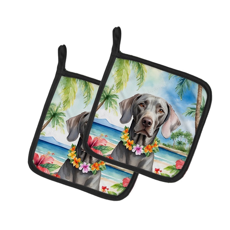 Weimaraner Luau Pot Holders - Set of 2 Decorative Kitchen Helpers | Made in the USA
