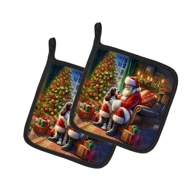 Welsh Springer Spaniel and Santa Claus Pot Holders - Set of 2 Decorative Kitchen Helpers | Made in the USA