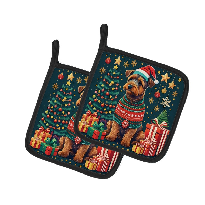 Welsh Terrier Christmas Pot Holders - Set of 2 Decorative Kitchen Helpers | Made in the USA