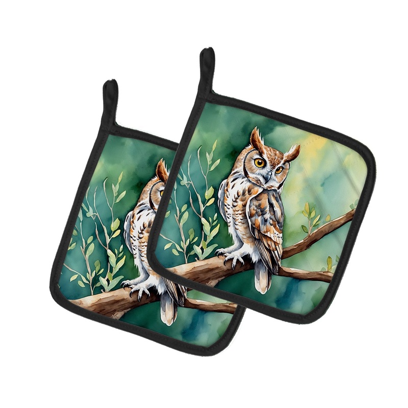 Western Screech Owl Pot Holders - Set of 2 Decorative Kitchen Helpers | Made in the USA