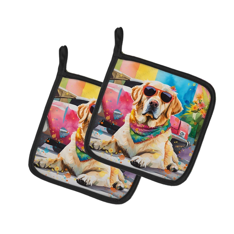 Yellow Labrador Hippie Dawg Pot Holders - Set of 2 Decorative Kitchen Helpers | Made in the USA
