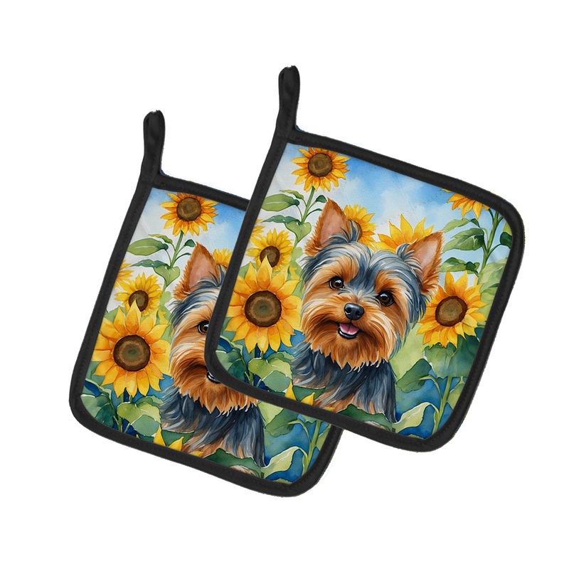 Yorkshire Terrier in Sunflowers Pot Holders - Set of 2 Decorative Kitchen Helpers | Made in the USA