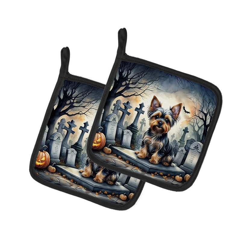 Yorkshire Terrier Spooky Halloween Pot Holders - Set of 2 Decorative Kitchen Helpers | Made in the USA