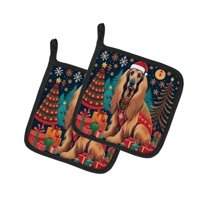 Afghan Hound Christmas Pot Holders - Set of 2 Decorative Kitchen Helpers | Made in the USA