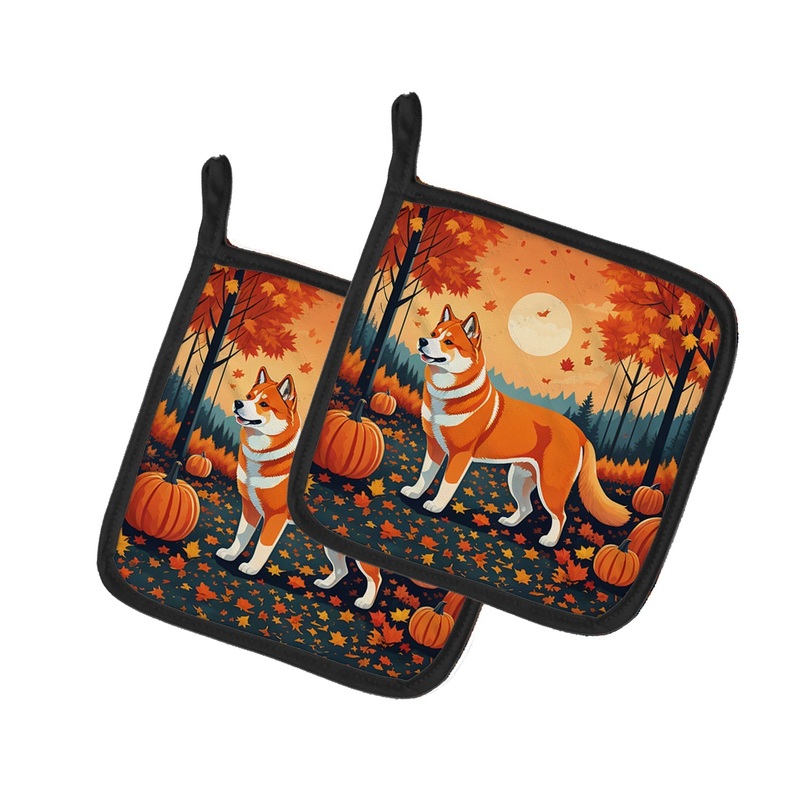 Akita Fall Pot Holders - Set of 2 Decorative Kitchen Helpers | Made in the USA