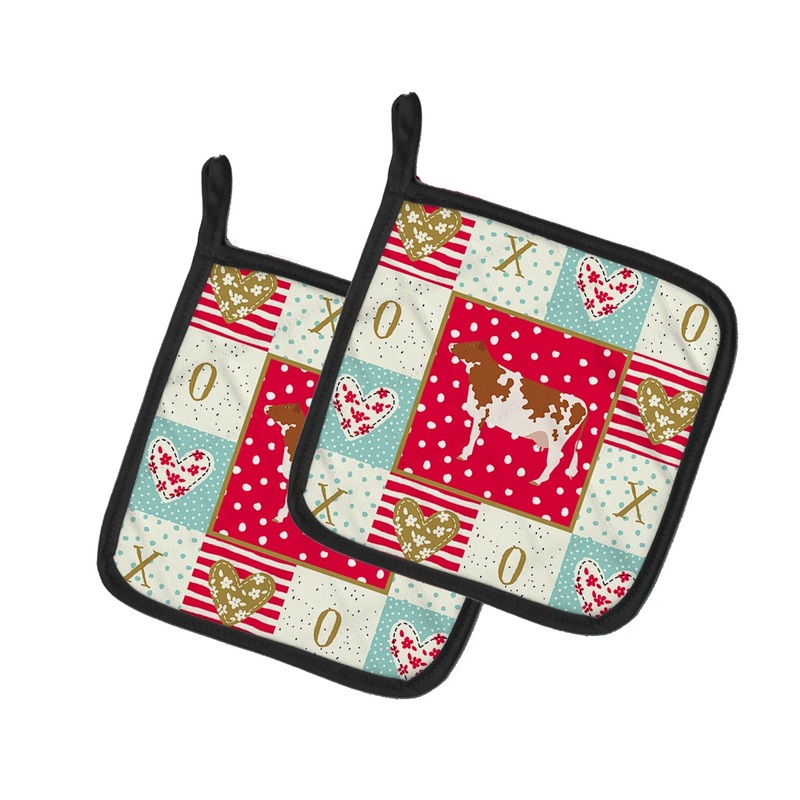 Ayrshire Cow Love Pot Holders - Set of 2 - Heat-Resistant Kitchen Essentials CK5254PTHD