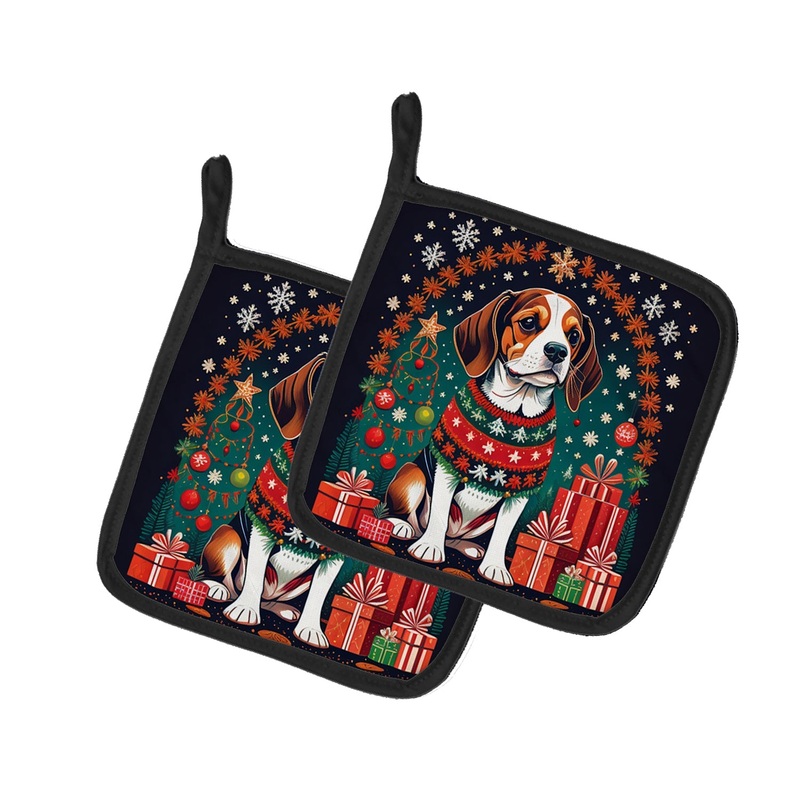 Beagle Christmas Pot Holders - Set of 2 Decorative Kitchen Helpers | Made in the USA