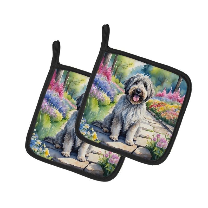 Bergamasco Sheepdog Spring Path Pot Holders - Set of 2 Decorative Kitchen Helpers | Made in the USA
