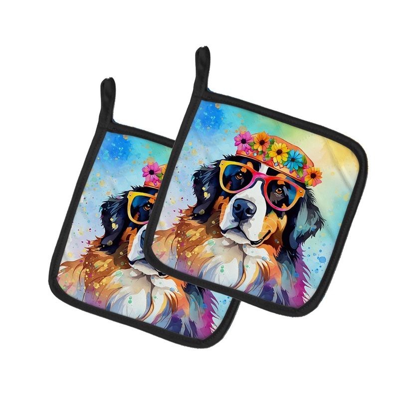 Bernese Mountain Dog Hippie Dawg Pot Holders - Set of 2 Decorative Kitchen Helpers | Made in the USA