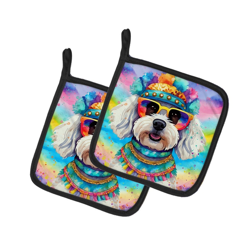 Bichon Frise Hippie Dawg Pot Holders - Set of 2 Decorative Kitchen Helpers | Made in the USA