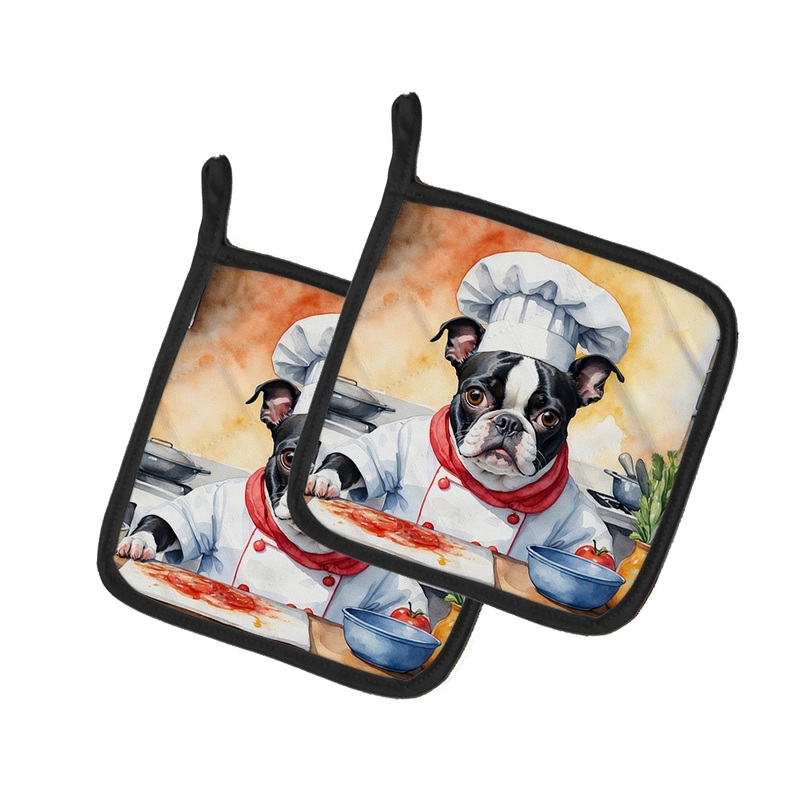 Boston Terrier The Chef Pot Holders - Set of 2 Decorative Kitchen Helpers | Made in the USA