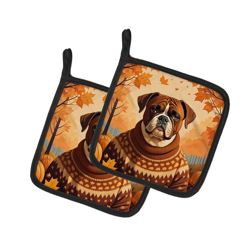 Boxer Fall Pot Holders - Set of 2 Decorative Kitchen Helpers | Made in the USA
