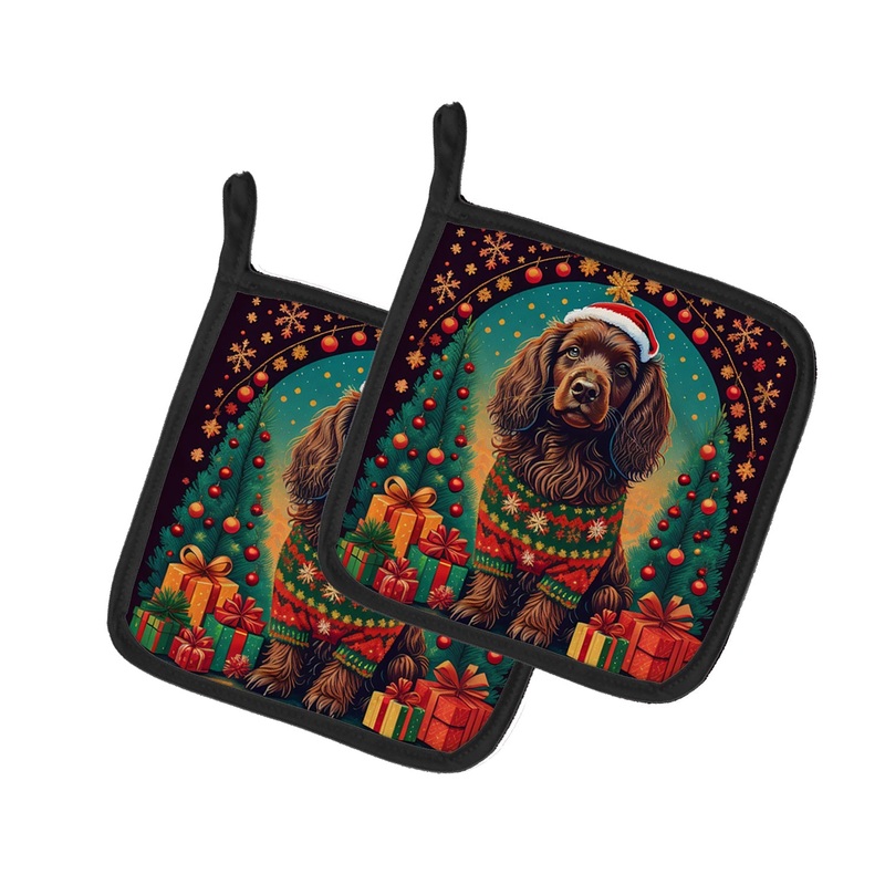 Boykin Spaniel Christmas Pot Holders - Set of 2 Decorative Kitchen Helpers | Made in the USA