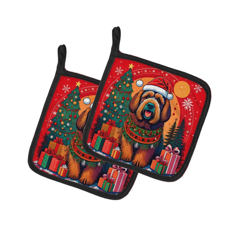 Briard Christmas Pot Holders - Set of 2 Decorative Kitchen Helpers | Made in the USA