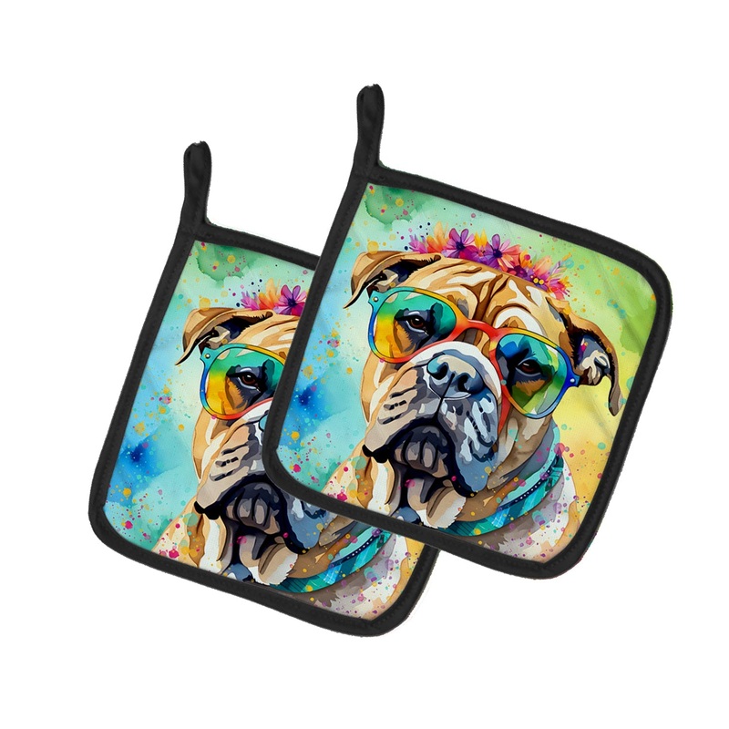 Bullmastiff Hippie Dawg Pot Holders - Set of 2 Decorative Kitchen Helpers | Made in the USA