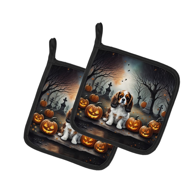 Cavalier Spaniel Spooky Halloween Pot Holders - Set of 2 Decorative Kitchen Helpers | Made in the USA