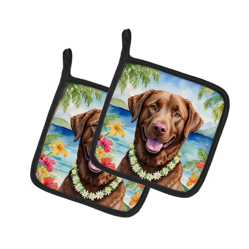 Chesapeake Bay Retriever Luau Pot Holders - Set of 2 Decorative Kitchen Helpers | Made in the USA