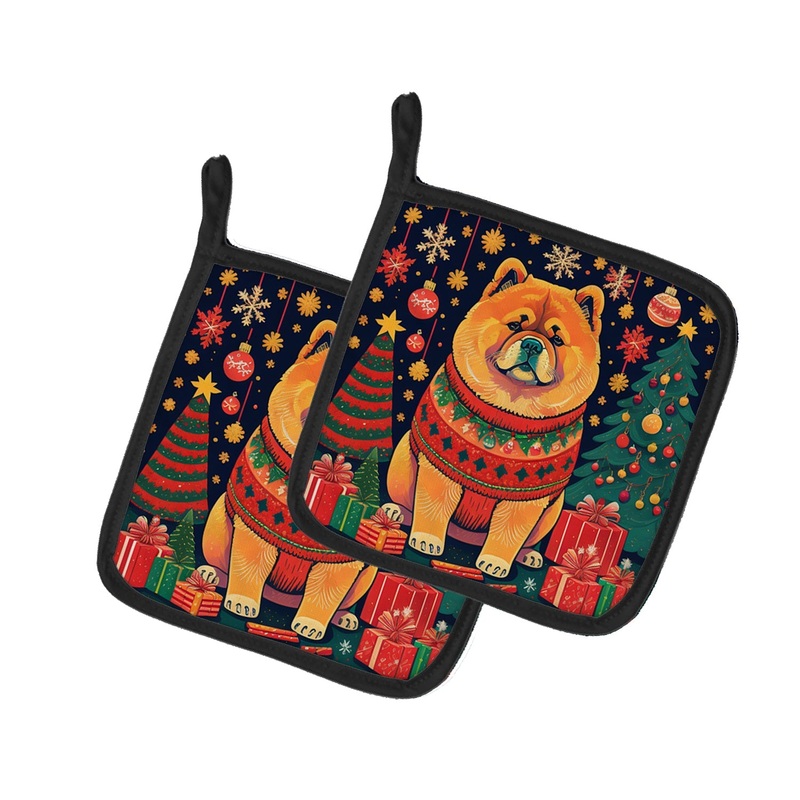 Chow Chow Christmas Pot Holders - Set of 2 Decorative Kitchen Helpers | Made in the USA