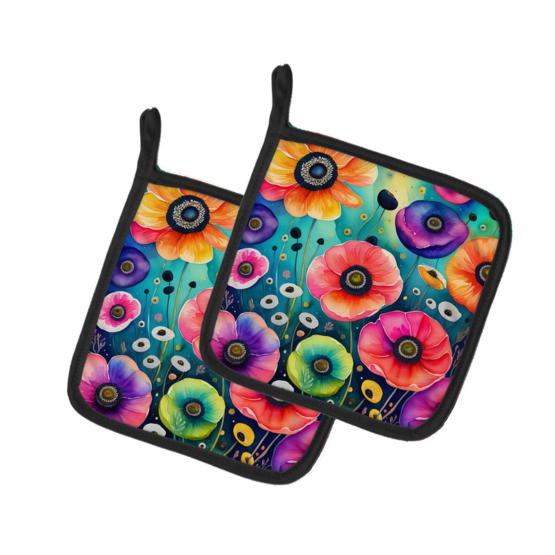 Colorful Anemones Pot Holders - Set of 2 Decorative Kitchen Helpers | Made in the USA