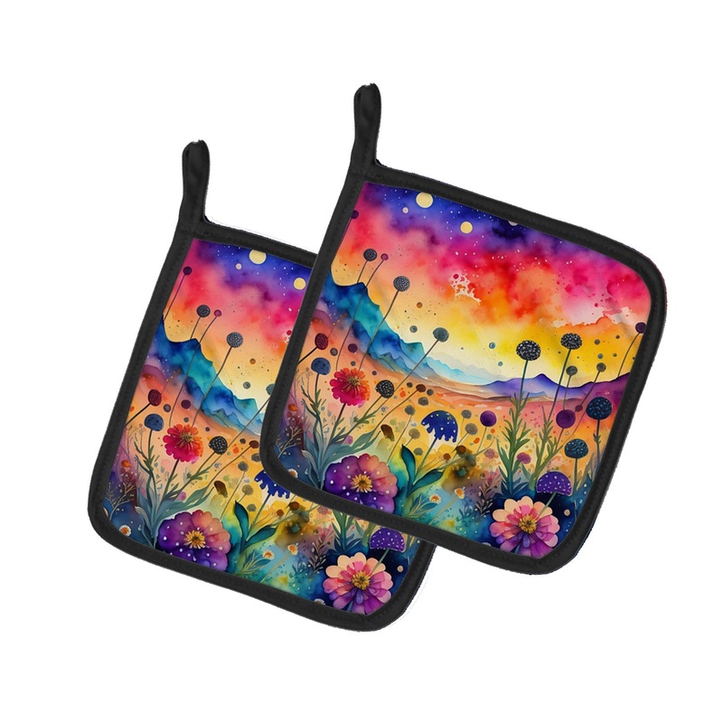 Colorful Scabiosa Pot Holders - Set of 2 Decorative Kitchen Helpers | Made in the USA
