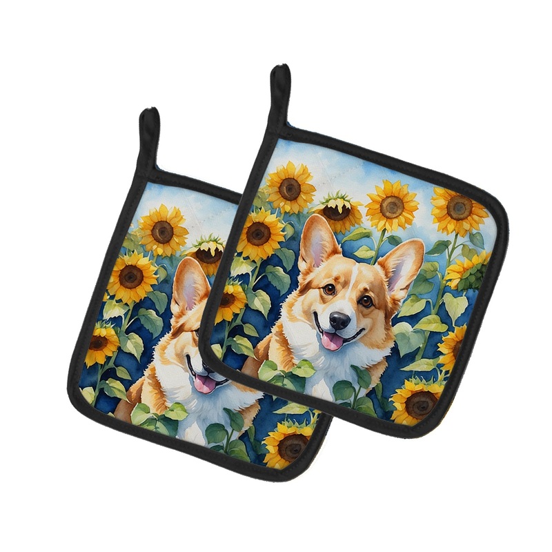 Corgi in Sunflowers Pot Holders - Set of 2 Decorative Kitchen Helpers | Made in the USA