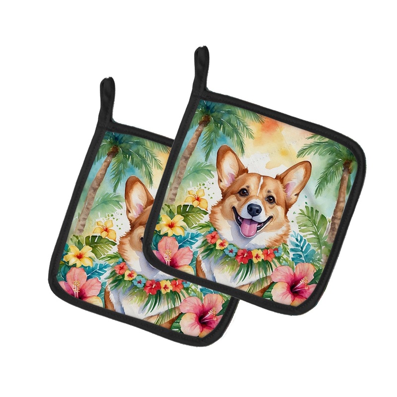 Corgi Luau Pot Holders - Set of 2 Decorative Kitchen Helpers | Made in the USA