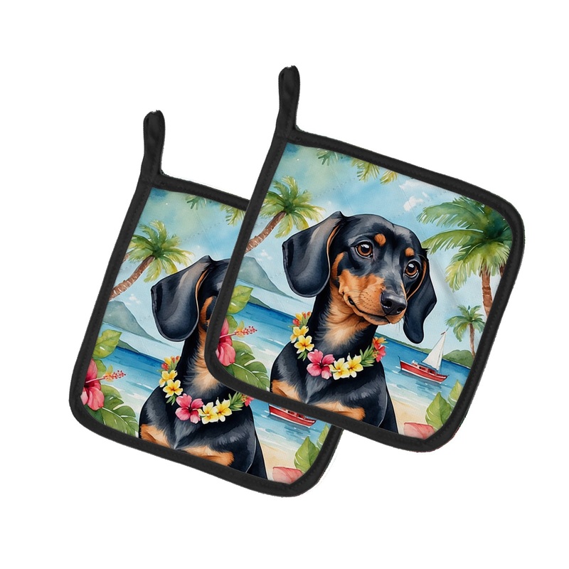 Dachshund Luau Pot Holders - Set of 2 Decorative Kitchen Helpers | Made in the USA