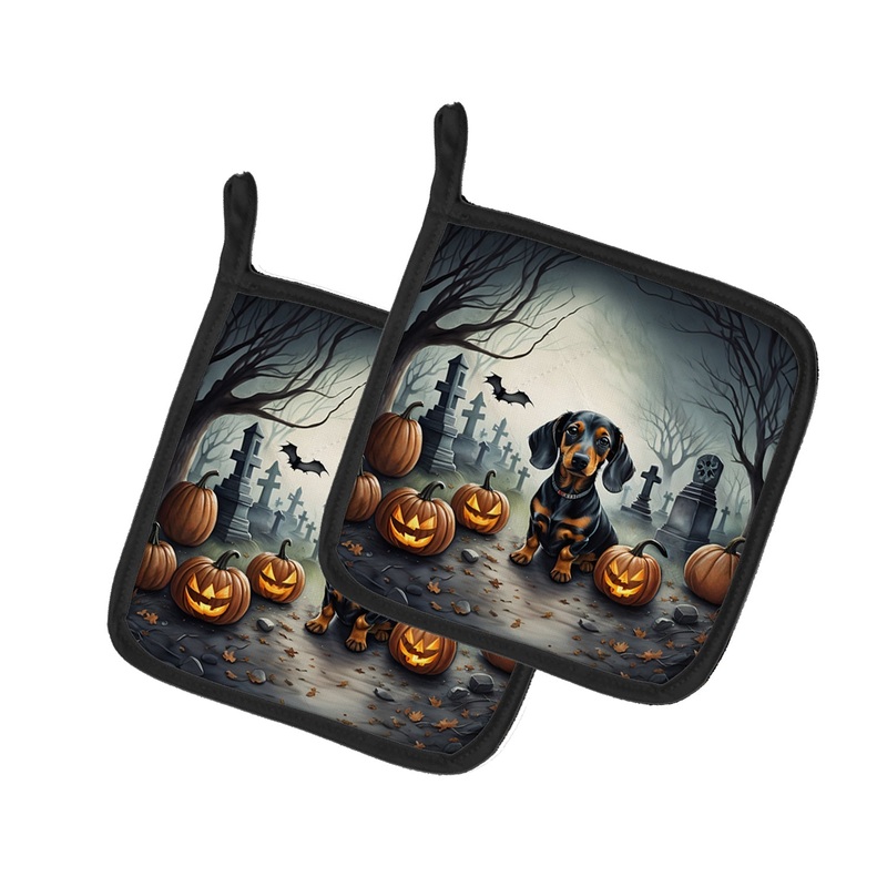 Dachshund Spooky Halloween Pot Holders - Set of 2 Decorative Kitchen Helpers | Made in the USA