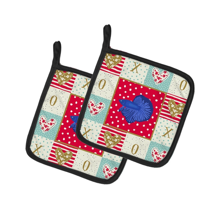 Delta Tail Betta Fish Love Pot Holders - Set of 2 - Heat-Resistant Kitchen Essentials CK5468PTHD