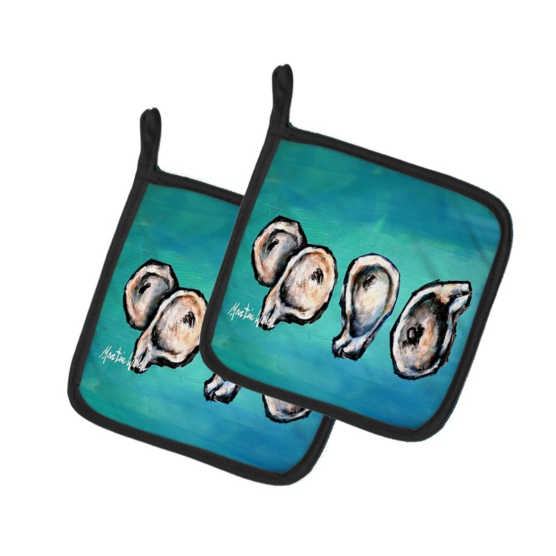 Four Oyster Shells on Board Pot Holders - Set of 2 Decorative Kitchen Helpers | Made in the USA