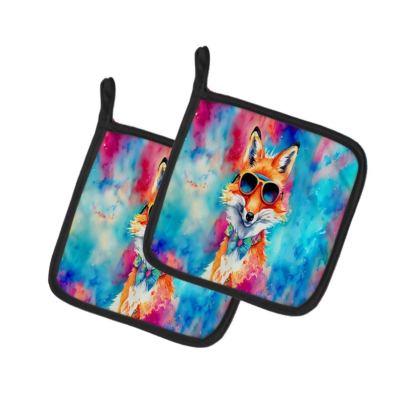 Hippie Animal Fox Pot Holders - Set of 2 Decorative Kitchen Helpers | Made in the USA