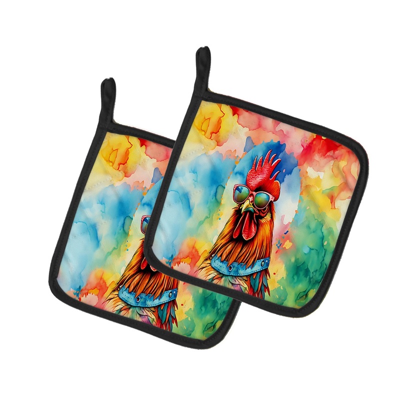 Hippie Animal Red Rooster Pot Holders - Set of 2 Decorative Kitchen Helpers | Made in the USA