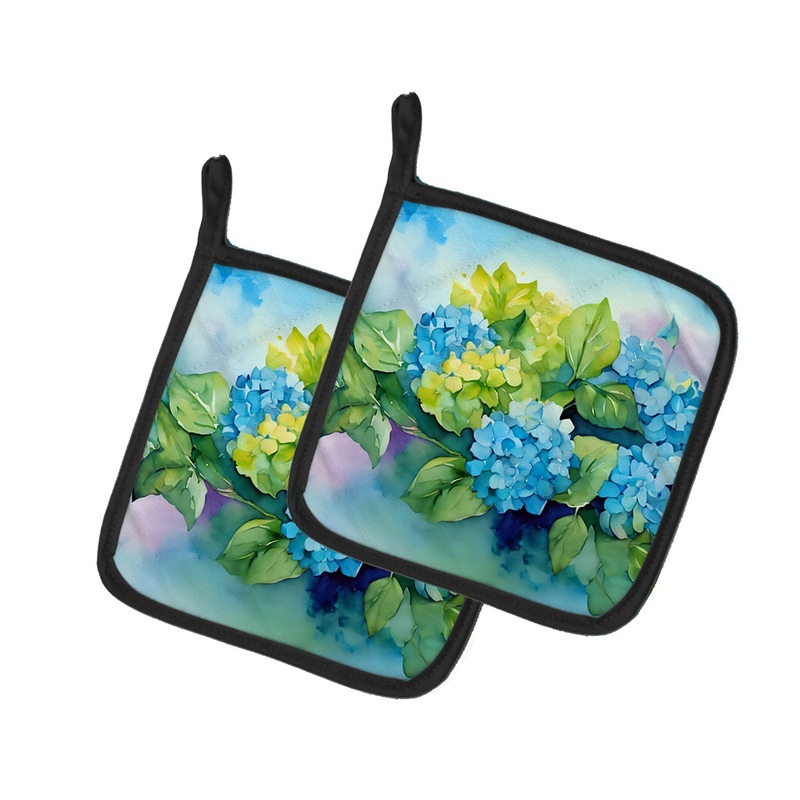 Hydrangeas in Watercolor Pot Holders - Set of 2 Decorative Kitchen Helpers | Made in the USA