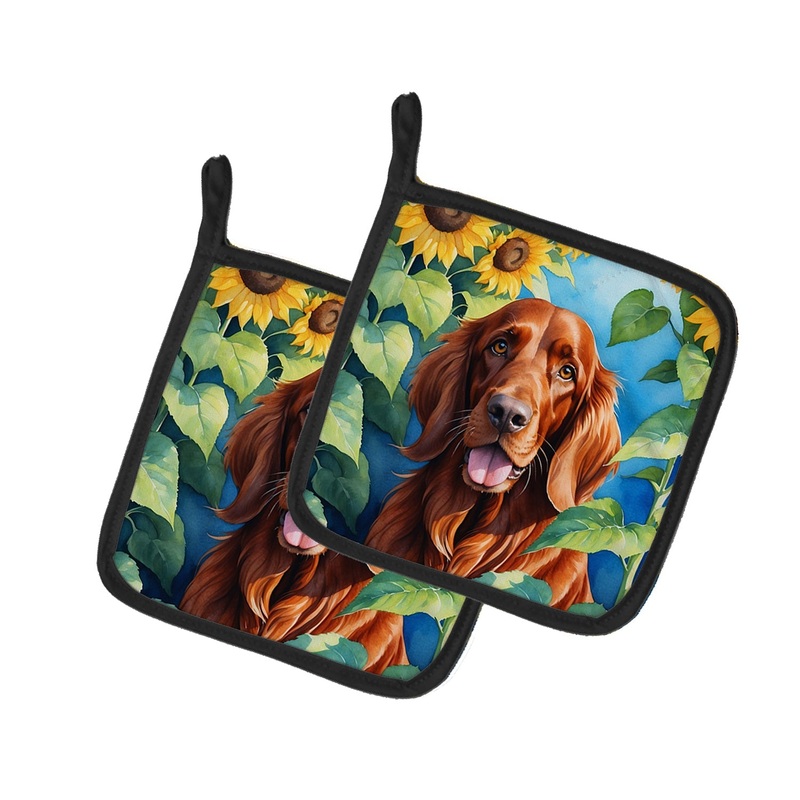 Irish Setter in Sunflowers Pot Holders - Set of 2 Decorative Kitchen Helpers | Made in the USA