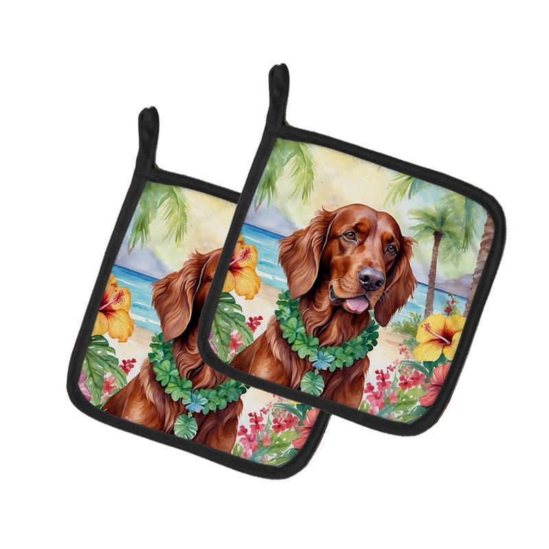 Irish Setter Luau Pot Holders - Set of 2 Decorative Kitchen Helpers | Made in the USA