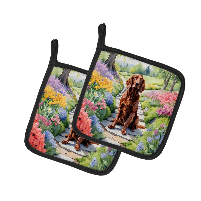 Irish Setter Spring Path Pot Holders - Set of 2 Decorative Kitchen Helpers | Made in the USA