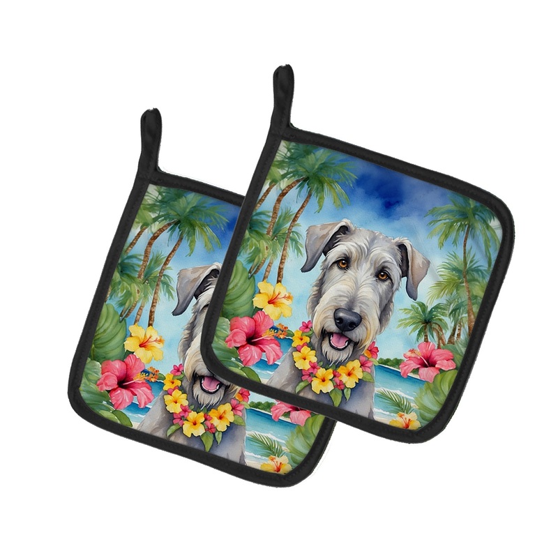 Irish Wolfhound Luau Pot Holders - Set of 2 Decorative Kitchen Helpers | Made in the USA