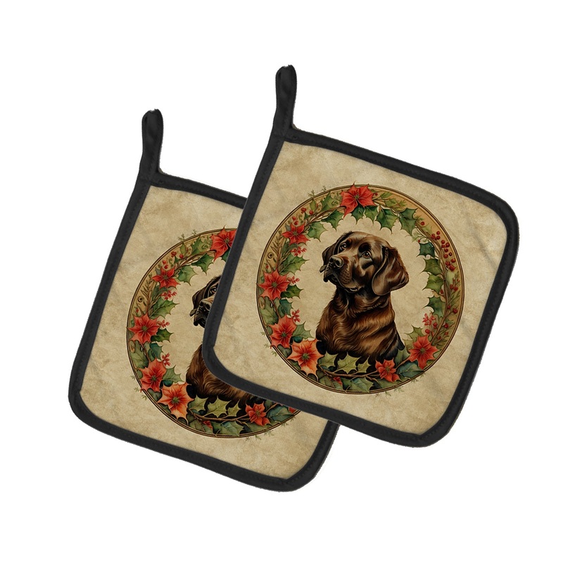 Labrador Retriever Christmas Flowers Pot Holders - Set of 2 Decorative Kitchen Helpers | Made in the USA