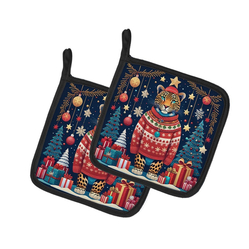 Leopard Christmas Pot Holders - Set of 2 Decorative Kitchen Helpers | Made in the USA