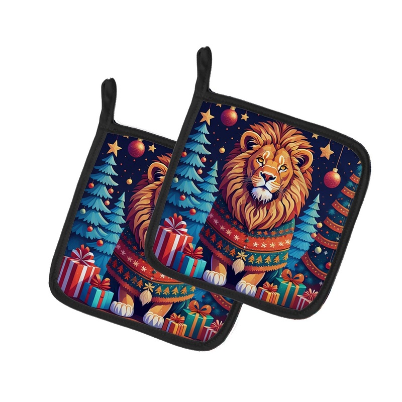 Lion Christmas Pot Holders - Set of 2 Decorative Kitchen Helpers | Made in the USA