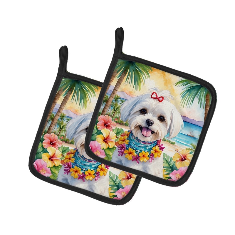 Maltese Luau Pot Holders - Set of 2 Decorative Kitchen Helpers | Made in the USA