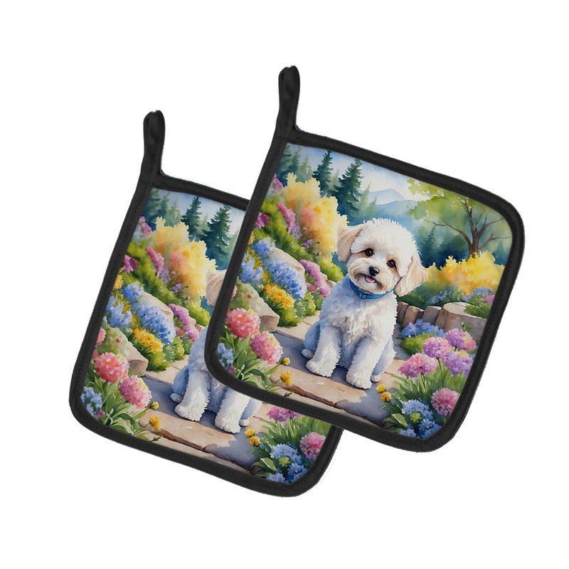Maltipoo Spring Path Pot Holders - Set of 2 Decorative Kitchen Helpers | Made in the USA